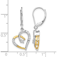 14K Yellow and White Gold Diamond Heart Leverback Earrings - 0.07 Carat Total Diamond Weight by Monteluci Fine Jewelry