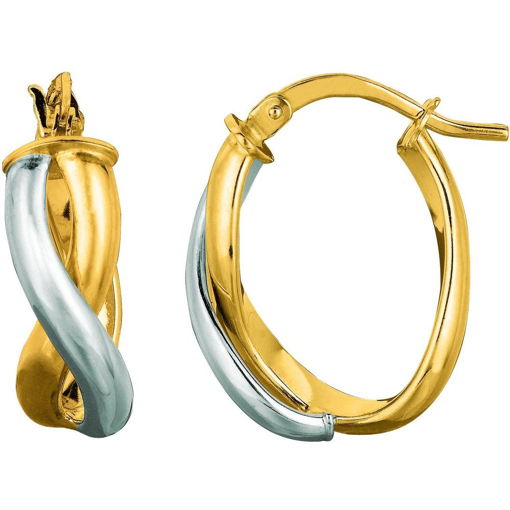 14K Yellow and White Gold Freeform Hoop Earrings with Hinged Closure - Multi-Row Design by Orozza Fine Jewelry