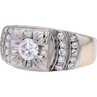 14K Yellow & White Gold Gentleman's Diamond Ring - 0.90 Carats Total Diamond Weight
