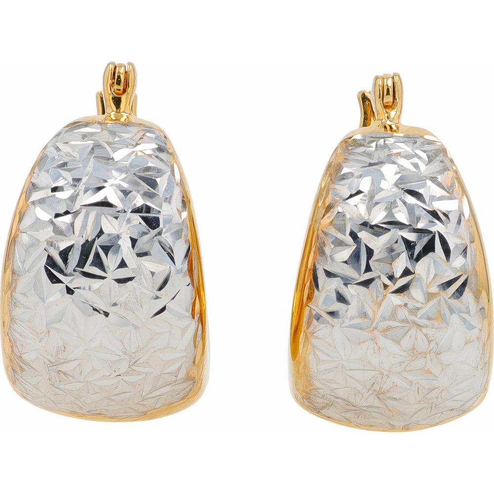 14K Yellow and White Gold Graduated Medium Hoop Earrings with Diamond-Cut Detailing