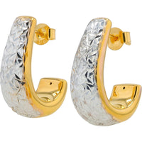 14K Yellow & White Gold Hammered J-Hoops - 3.15g Total Weight