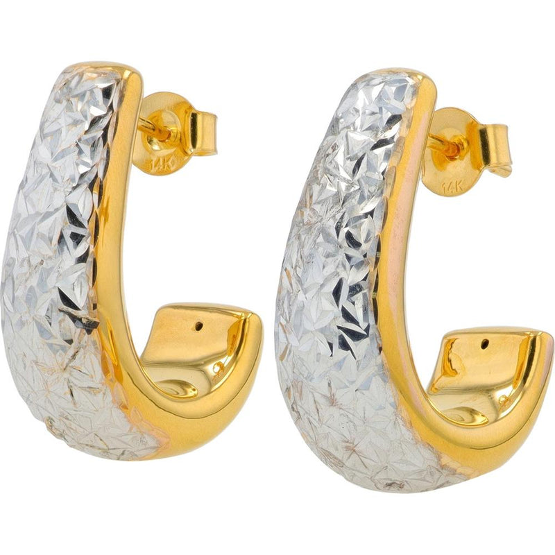 14K Yellow & White Gold Hammered J-Hoops - 3.15g Total Weight