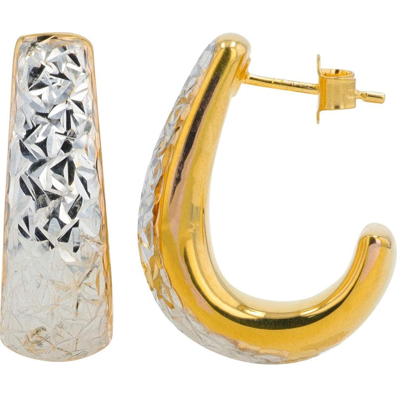 14K Yellow & White Gold Hammered J-Hoops - 3.15g Total Weight