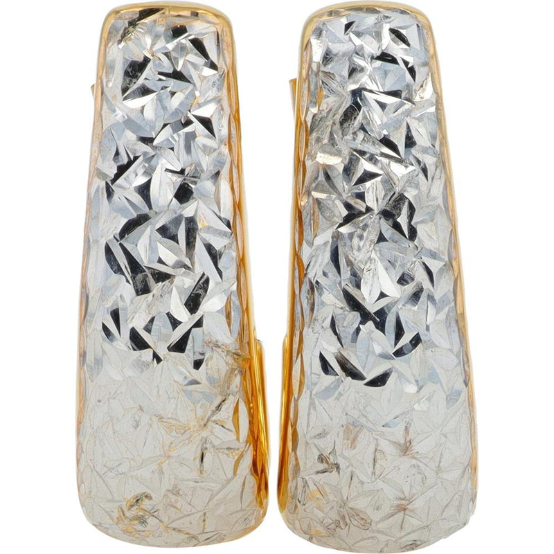 14K Yellow & White Gold Hammered J-Hoops - 3.15g Total Weight