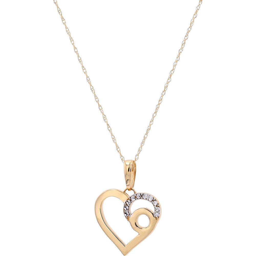14K Yellow and White Gold Heart Pendant with Diamond Accent - 0.12 Carats Total Diamond Weight