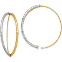 14K Yellow and White Gold Large Diamond-Cut Two-Tone Threader Hoop Earrings by 0