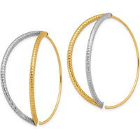 14K Yellow and White Gold Large Diamond-Cut Two-Tone Threader Hoop Earrings by 0