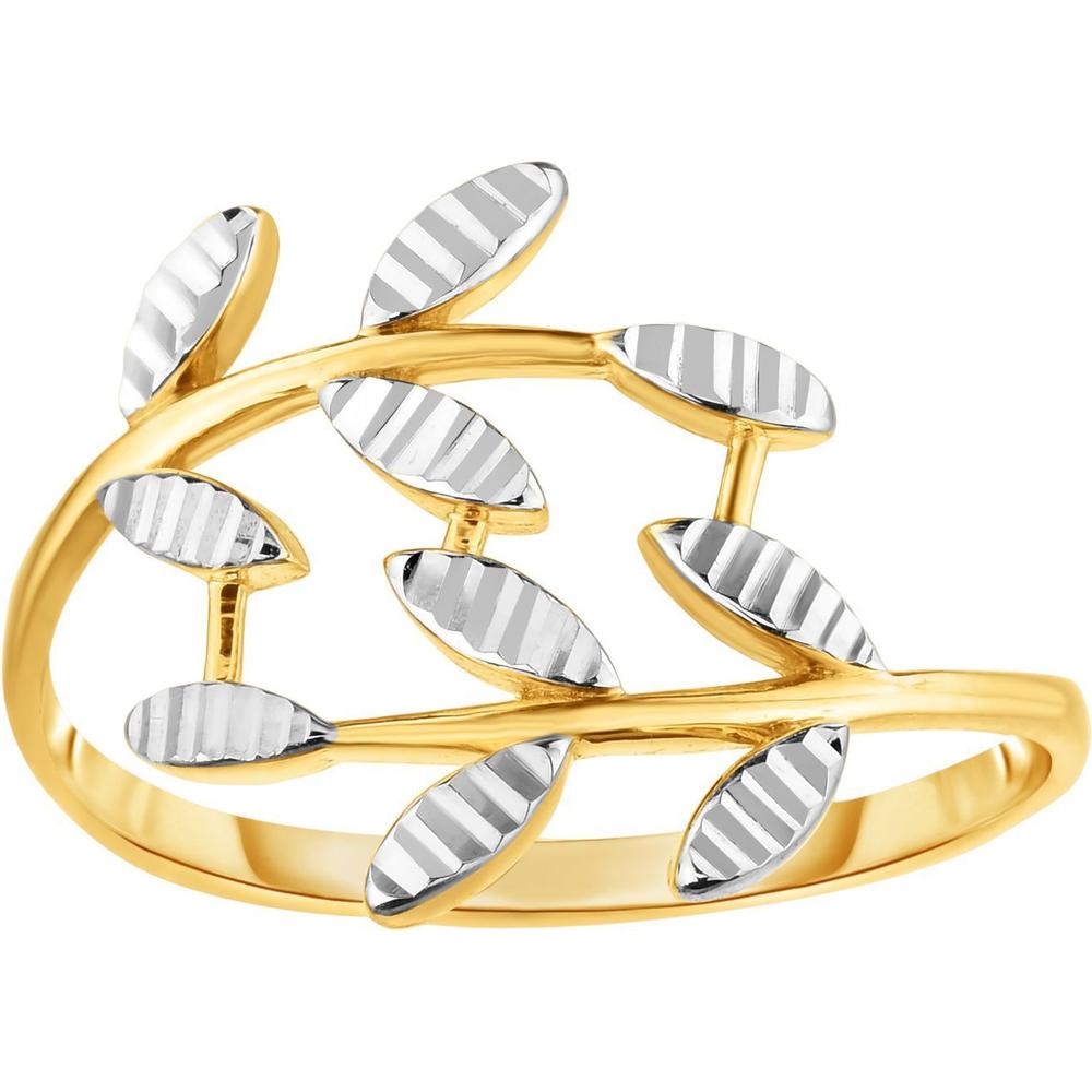 14K Yellow & White Gold Leaf Motif Fashion Ring - Size 7 by Orozza Fine Jewelry