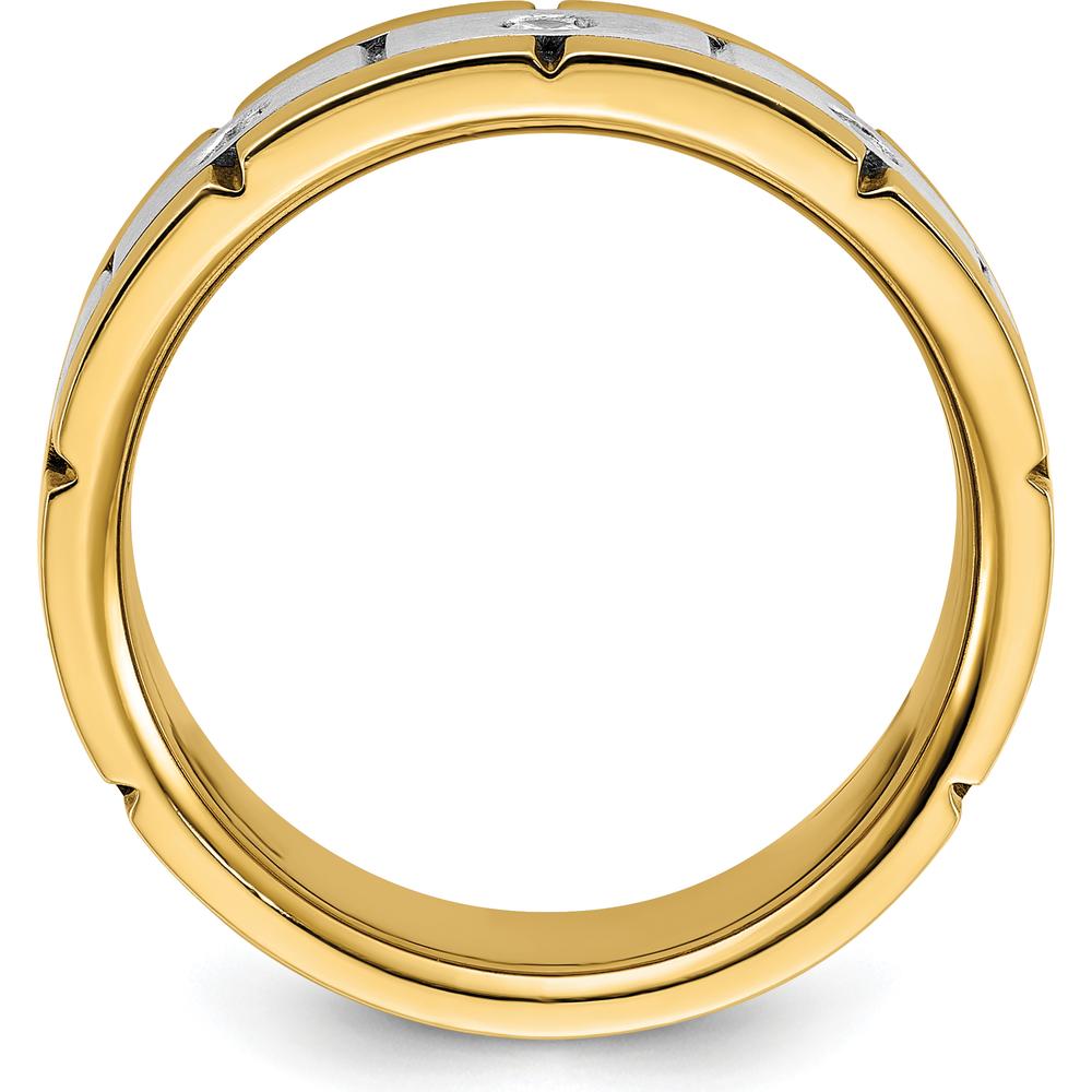 14K Yellow and White Gold Men's 3-Stone Diamond Band Ring with Grooved Satin Finish - 0.15 Carats Total Diamond Weight by IBGoodman