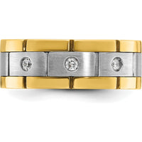 14K Yellow and White Gold Men's 3-Stone Diamond Band Ring with Grooved Satin Finish - 0.15 Carats Total Diamond Weight by IBGoodman