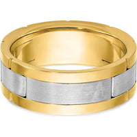 14K Yellow and White Gold Men's 3-Stone Diamond Band Ring with Grooved Satin Finish - 0.15 Carats Total Diamond Weight by IBGoodman
