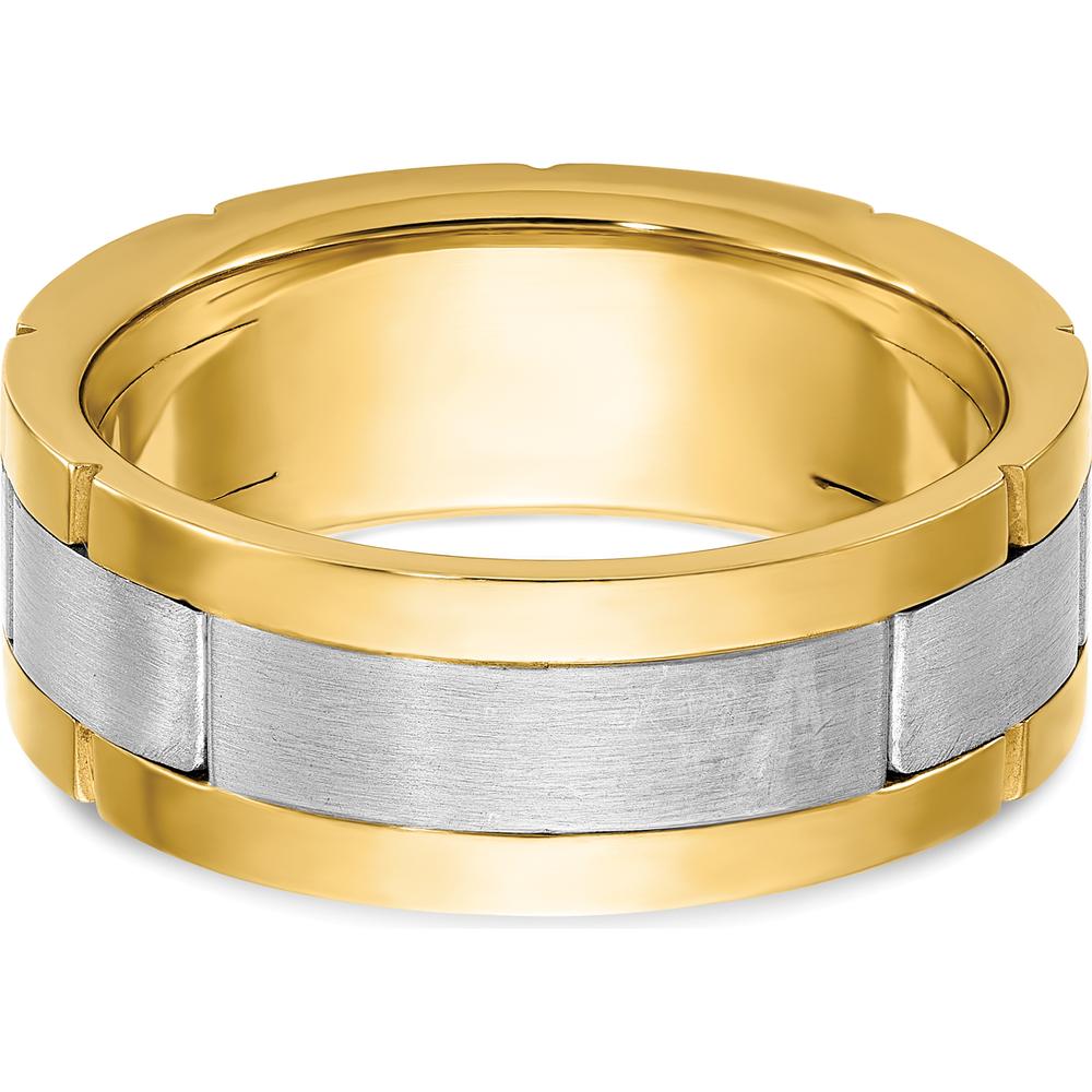 14K Yellow and White Gold Men's 3-Stone Diamond Band Ring with Grooved Satin Finish - 0.15 Carats Total Diamond Weight by IBGoodman