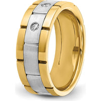 14K Yellow and White Gold Men's 3-Stone Diamond Band Ring with Grooved Satin Finish - 0.15 Carats Total Diamond Weight by IBGoodman