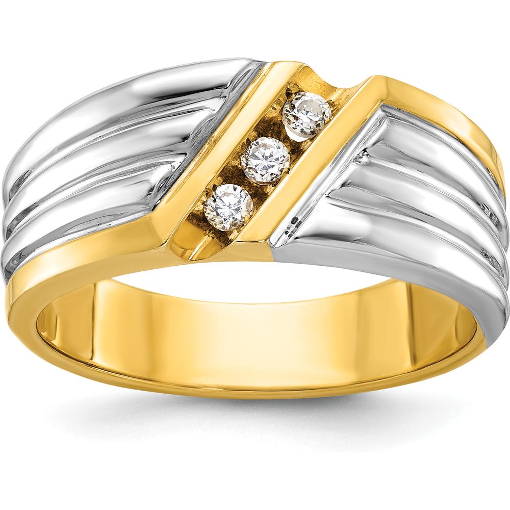 14K Yellow and White Gold Men's 3-Stone Diamond Ring - 1/6 Carat Total Diamond Weight by IBGoodman