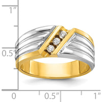 14K Yellow and White Gold Men's 3-Stone Diamond Ring - 1/6 Carat Total Diamond Weight by IBGoodman
