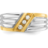 14K Yellow and White Gold Men's 3-Stone Diamond Ring - 1/6 Carat Total Diamond Weight by IBGoodman