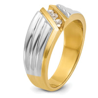 14K Yellow and White Gold Men's 3-Stone Diamond Ring - 1/6 Carat Total Diamond Weight by IBGoodman