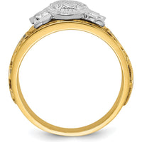 14K Yellow and White Gold Men's Polished and Textured Masonic Ring with Multi-Color Enamel Design by IBGoodman