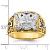 14K Yellow and White Gold Men's Polished and Textured Masonic Ring with Multi-Color Enamel Design by IBGoodman