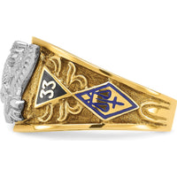 14K Yellow and White Gold Men's Polished and Textured Masonic Ring with Multi-Color Enamel Design by IBGoodman