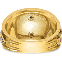 14K Yellow and White Gold Men's Polished and Textured Masonic Ring with Multi-Color Enamel Design by IBGoodman