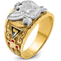 14K Yellow and White Gold Men's Polished and Textured Masonic Ring with Multi-Color Enamel Design by IBGoodman