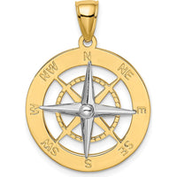 14K Yellow and White Gold Nautical Compass Pendant with Polished Finish - 29.03mm Length by Oro Pregiato