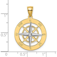 14K Yellow and White Gold Nautical Compass Pendant with Polished Finish - 29.03mm Length by Oro Pregiato