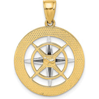 14K Yellow and White Gold Nautical Compass Pendant with Polished Finish - 29.03mm Length by Oro Pregiato