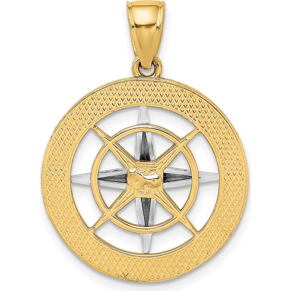 14K Yellow and White Gold Nautical Compass Pendant with Polished Finish - 29.03mm Length by Oro Pregiato
