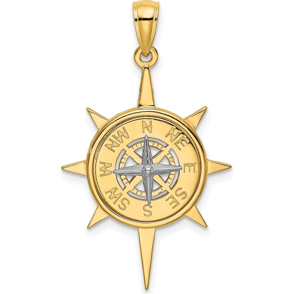 14K Yellow and White Gold Nautical Compass Pendant with Star Design by Oro Pregiato