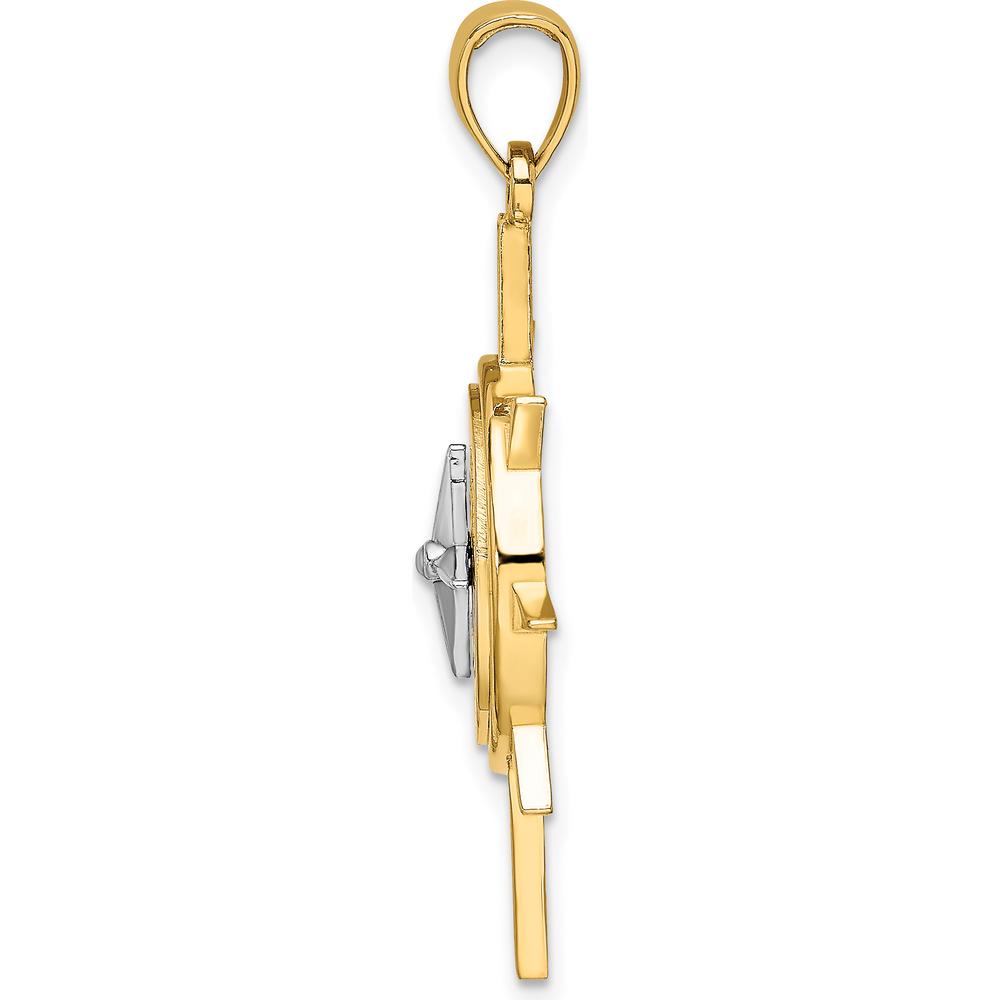 14K Yellow and White Gold Nautical Compass Pendant with Star Design by Oro Pregiato