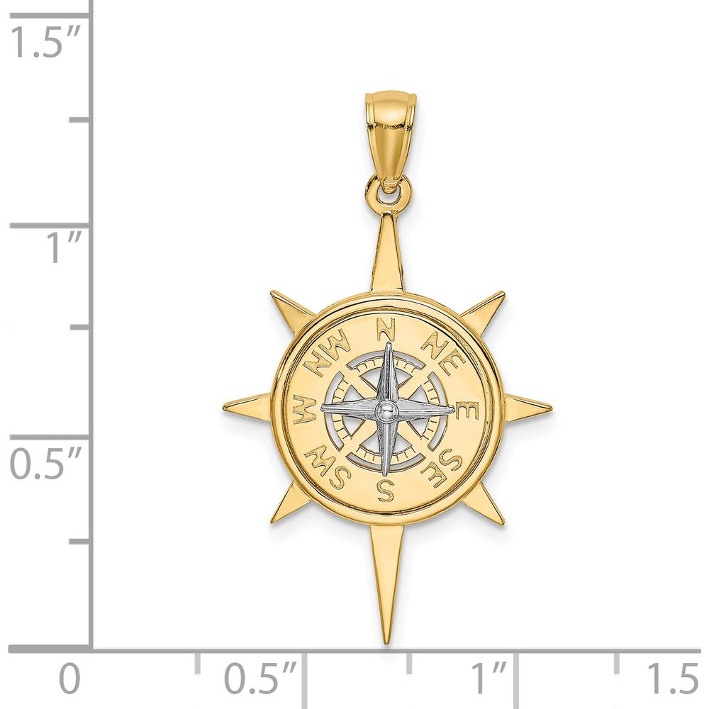 14K Yellow and White Gold Nautical Compass Pendant with Star Design by Oro Pregiato