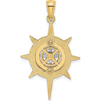 14K Yellow and White Gold Nautical Compass Pendant with Star Design by Oro Pregiato