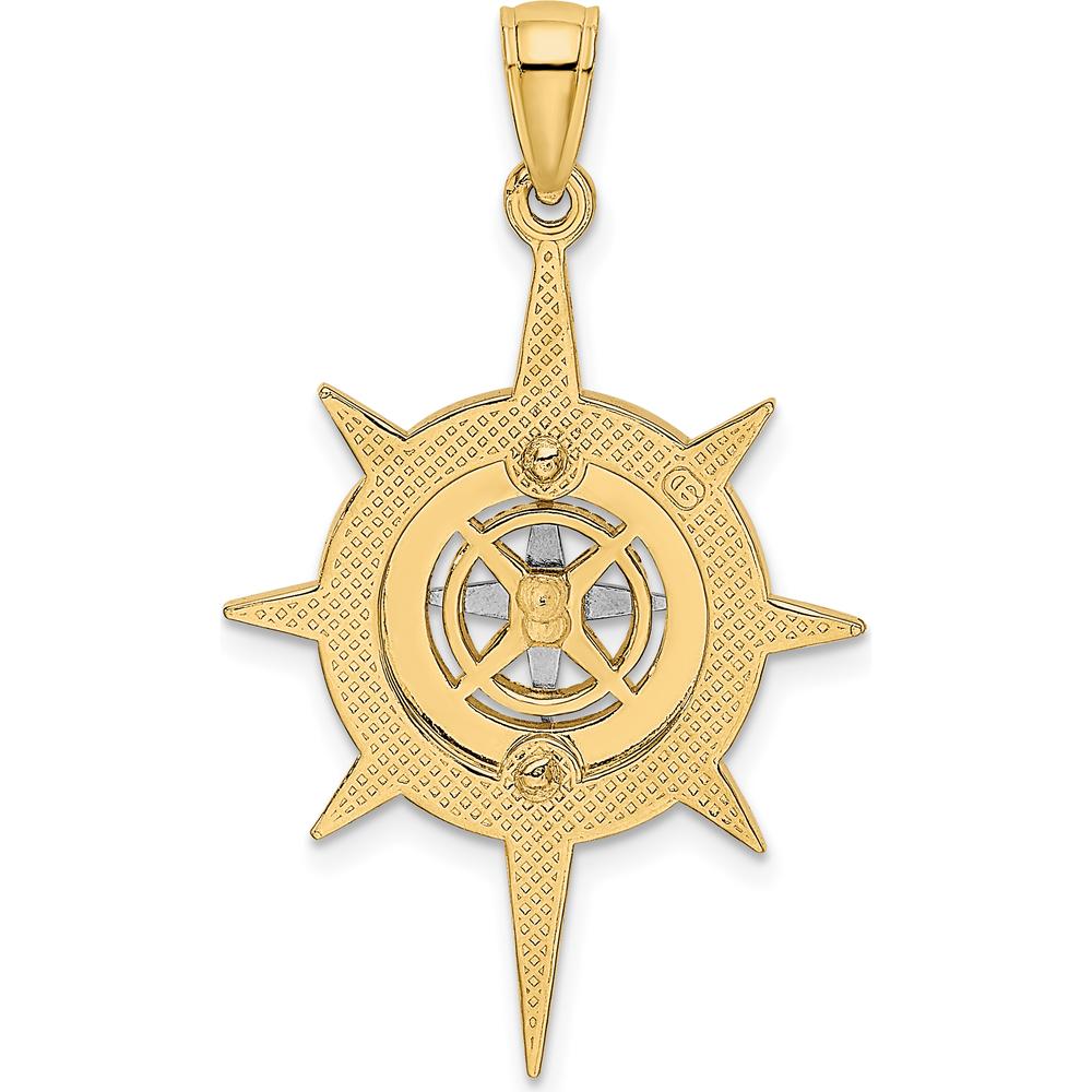 14K Yellow and White Gold Nautical Compass Pendant with Star Design by Oro Pregiato