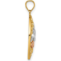 14K Yellow and White Gold Polished Hummingbird and Flower Filigree Pendant by Oro Pregiato
