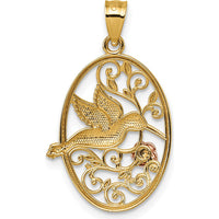 14K Yellow and White Gold Polished Hummingbird and Flower Filigree Pendant by Oro Pregiato