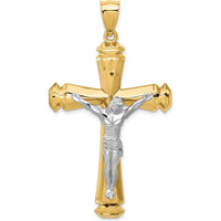 14K Yellow and White Gold Polished Two-Tone Crucifix Pendant - 61mm Length, 34mm Width by Oro Pregiato