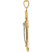 14K Yellow and White Gold Polished Two-Tone Crucifix Pendant - 61mm Length, 34mm Width by Oro Pregiato