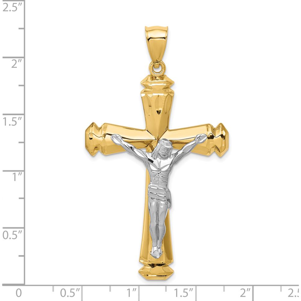 14K Yellow and White Gold Polished Two-Tone Crucifix Pendant - 61mm Length, 34mm Width by Oro Pregiato
