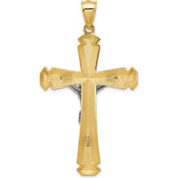14K Yellow and White Gold Polished Two-Tone Crucifix Pendant - 61mm Length, 34mm Width by Oro Pregiato