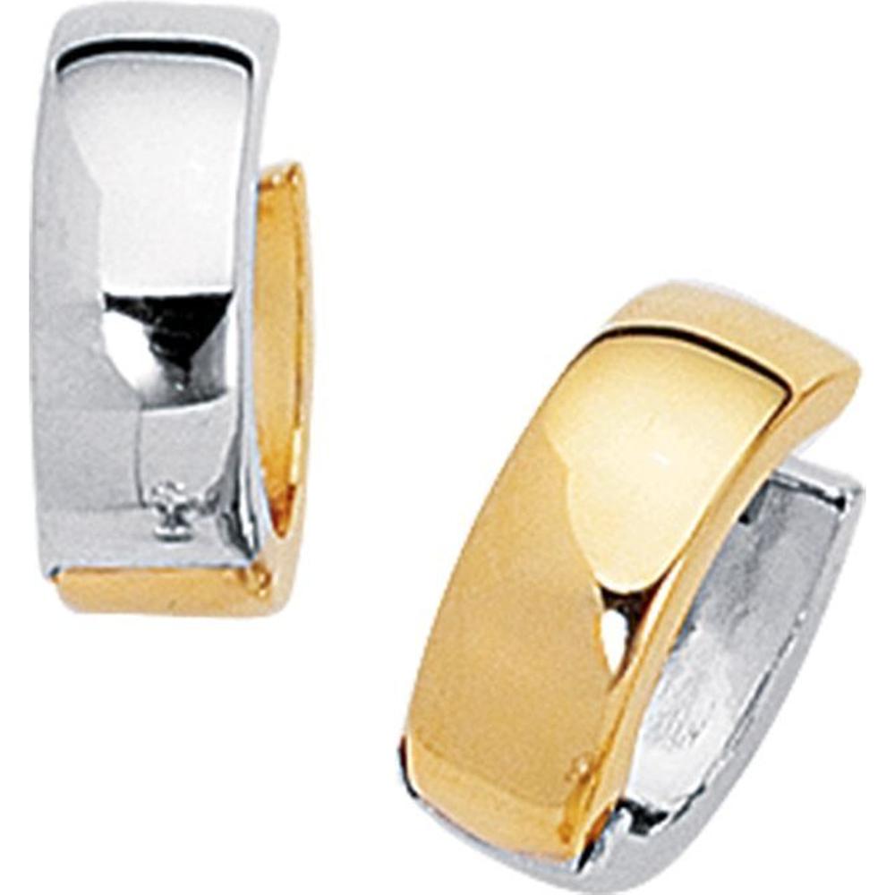 14K Yellow and White Gold Reversible Huggie Earrings - Polished Finish by Orozza Fine Jewelry