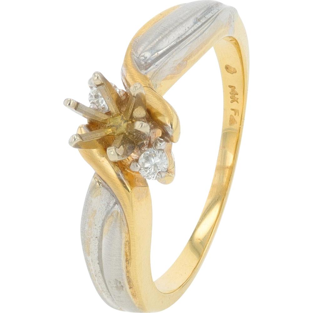 14K Yellow & White Gold Semi-Mount Ring with 0.06 Carats Round Diamond Accents