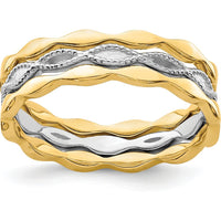 14K Yellow & White Gold Set of 3 Stackable Fashion Rings - Polished Finish, 1.92mm Band Width by 0