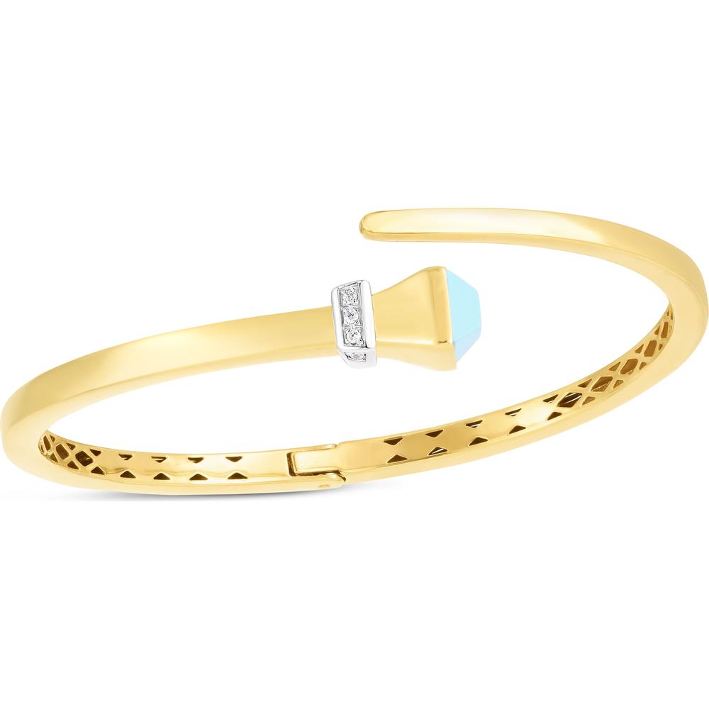 14K Yellow & White Gold Turquoise and Diamond Wrap Bangle - 0.05 Carat Diamond Total Weight by Orozza Fine Jewelry