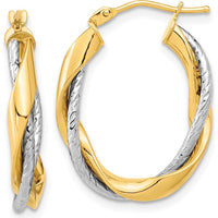 14K Yellow and White Gold Twisted Oval Hoop Earrings - Polished Finish by 0