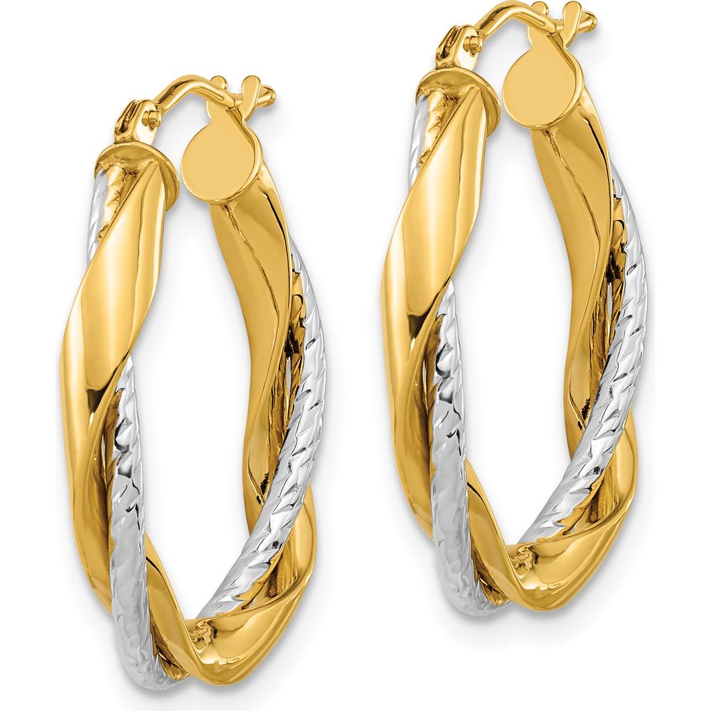 14K Yellow and White Gold Twisted Oval Hoop Earrings - Polished Finish by 0