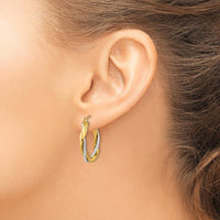 14K Yellow and White Gold Twisted Oval Hoop Earrings - Polished Finish by 0