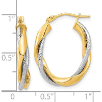 14K Yellow and White Gold Twisted Oval Hoop Earrings - Polished Finish by 0