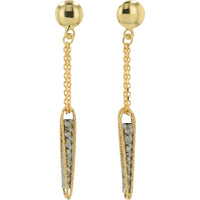 14K Yellow and White Gold Two-Tone Dangle Earrings with Diamond-Cut Textured Drop and Cable Chain